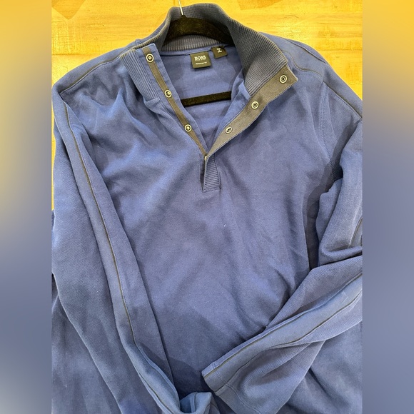 Hugo Boss men’s blue pullover sweater snap closure cotton top - Picture 9 of 12